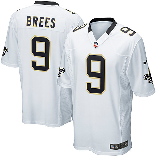 Men's Game Drew Brees Nike Jersey White Road - #9 NFL New Orleans Saints